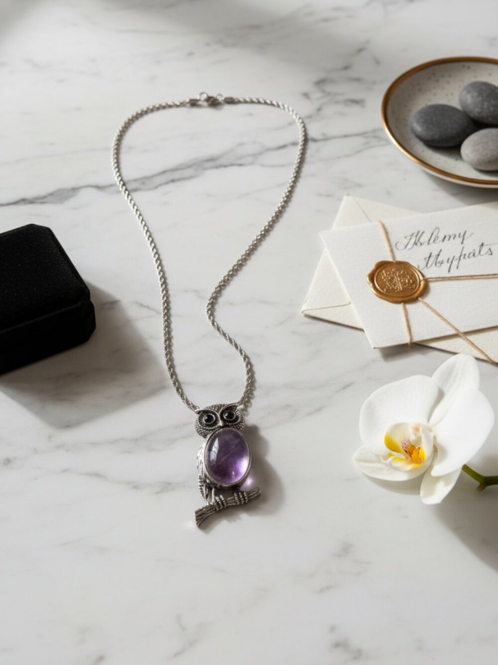Amethyst Owl Necklace | Crystal Owl Pendant | Owl Jewelry | Spiritual Necklace - Picture 2 of 4